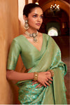 Banarasi Saree in Mint Green with Gold Zari Work