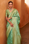 Banarasi Saree in Mint Green with Gold Zari Work