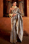 Banarasi Saree in Steel Grey with Gold Zari Work