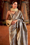 Banarasi Saree in Steel Grey with Gold Zari Work