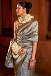 Banarasi Saree in Steel Grey with Gold Zari Work