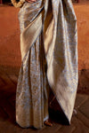 Banarasi Saree in Steel Grey with Gold Zari Work