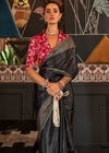 Beautiful Black Banarasi Soft Satin Silk Saree