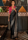 Beautiful Black Banarasi Soft Satin Silk Saree