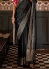 Beautiful Black Banarasi Soft Satin Silk Saree