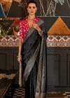 Beautiful Black Banarasi Soft Satin Silk Saree