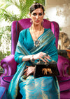 Beautiful Blue Smooth Satin Silk Banarasi Saree