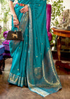 Beautiful Blue Smooth Satin Silk Banarasi Saree