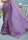 Beautiful Purple Embroidered Designer Tissue Silk Saree