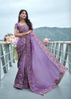 Beautiful Purple Embroidered Designer Tissue Silk Saree