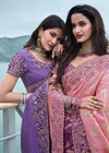 Beautiful Purple Embroidered Designer Tissue Silk Saree