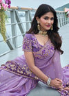 Beautiful Purple Embroidered Designer Tissue Silk Saree