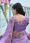 Beautiful Purple Embroidered Designer Tissue Silk Saree