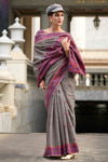 Beaver Grey Woven Linen Cotton Saree