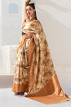 Beige and Antique Gold Banarasi Digital Printed Saree