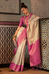 Beige And Pink Woven Banarasi Silk Saree