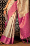 Beige And Pink Woven Banarasi Silk Saree