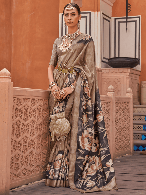 Beige Banarasi Dola Silk Saree