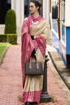 Beige Banarasi Silk Saree With Rani Pink Zari Border