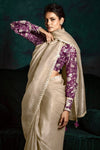 Beige Designer Organza Saree with Embroidery Border