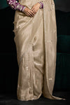 Beige Designer Organza Saree with Embroidery Border