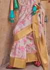 Beige Georgette Printed Saree With Gold Zari Border