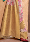 Beige Georgette Printed Saree With Gold Zari Border