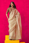 Beige Gold Banarasi Tissue Silk Saree