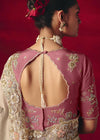 Beige Gold Designer Silk Saree with Contrast Blouse