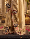 Beige Gold Embroidered Designer Tissue Silk Saree