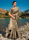 Beige grey Zari Woven Embroidery Banarasi Designer Silk Saree