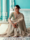 Beige Organza Saree with Embroidered Border