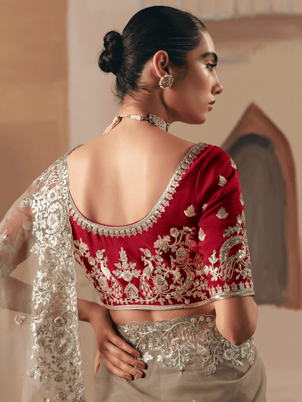 Beige Organza Silk Saree