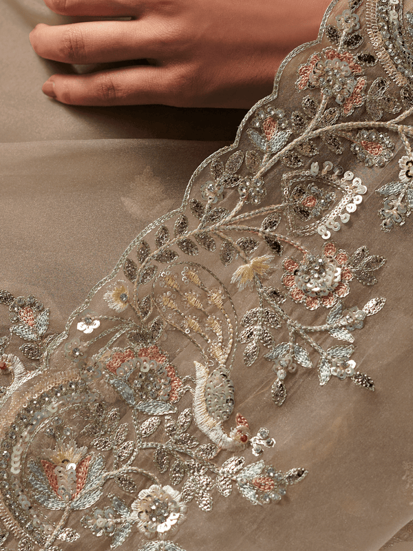 Beige Organza Silk Saree