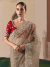 Beige Organza Silk Saree
