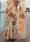 Beige Printed Zari Woven Tissue Silk Saree