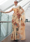 Beige Printed Zari Woven Tissue Silk Saree