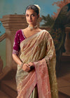 Beige Rose Dual Tone Organza Silk Saree with Wine Contrast Blouse