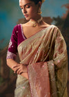 Beige Rose Dual Tone Organza Silk Saree with Wine Contrast Blouse