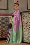 Berry Purple And Green Woven Banarasi Silk Saree