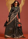 Black And Gold Woven Banarasi Soft Silk Saree