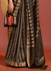 Black And Gold Woven Banarasi Soft Silk Saree