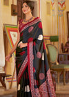 Black And Red Ajrakh Printed Satin Crepe Saree