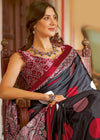 Black And Red Ajrakh Printed Satin Crepe Saree