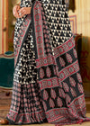 Black And White Ajrakh Printed Satin Crepe Saree