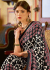 Black And White Ajrakh Printed Satin Crepe Saree