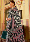 Black And White Ajrakh Printed Satin Crepe Saree