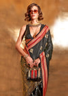 Black Handloom Woven Satin Silk Saree