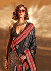 Black Handloom Woven Satin Silk Saree