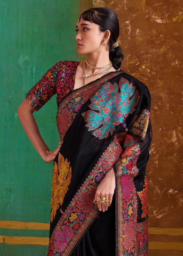 Black Kashmiri Kani Jamawar Cotton Saree